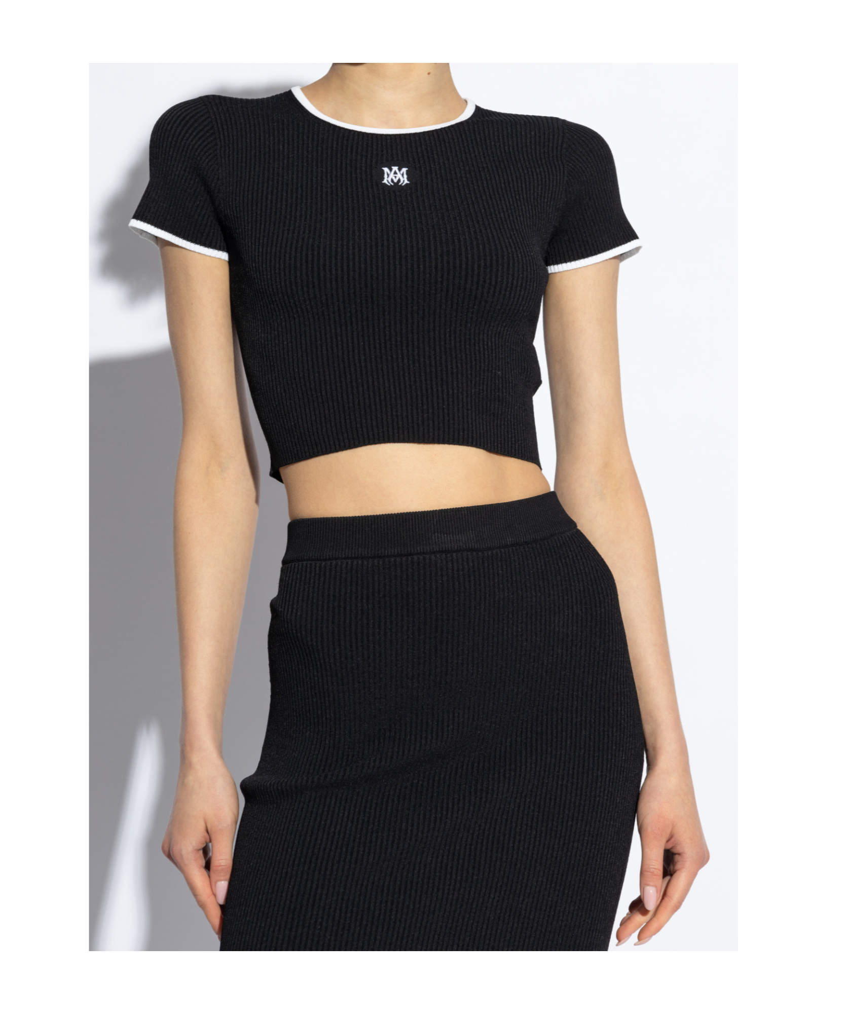Amiri Ribbed Texture Crop Top With Contrast Trim In Black