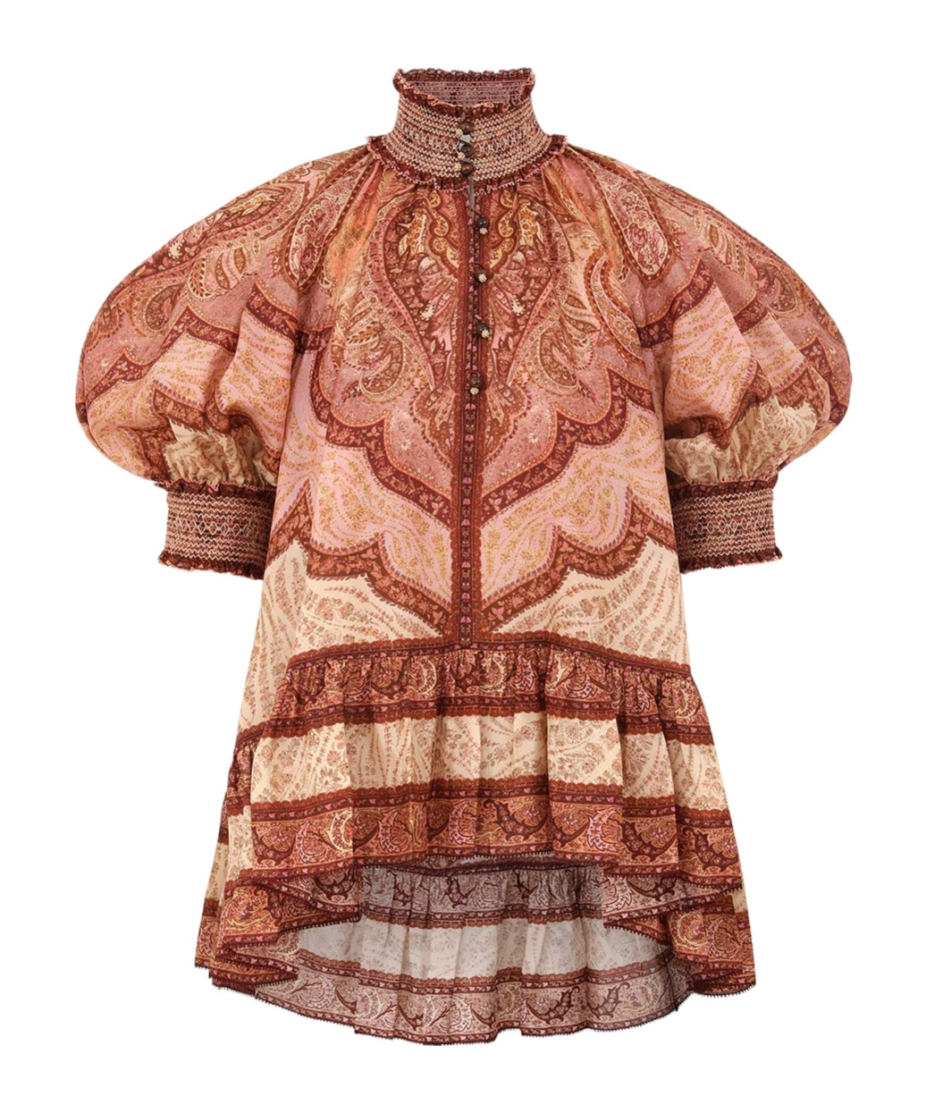 Zimmermann Tapestry-print Burgundy Silk Habotai Wanderlust Blouse In Brown