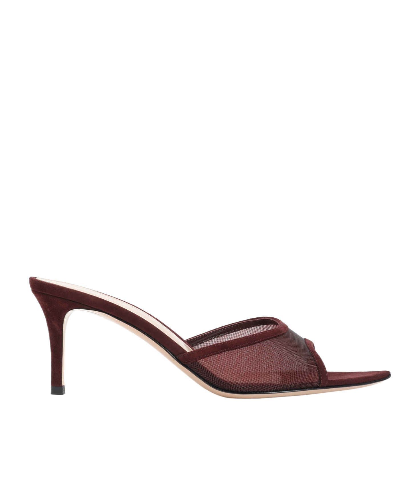 Gianvito Rossi Burgundy Suede Slippers With Transparent Mesh Overlay In Burgundy