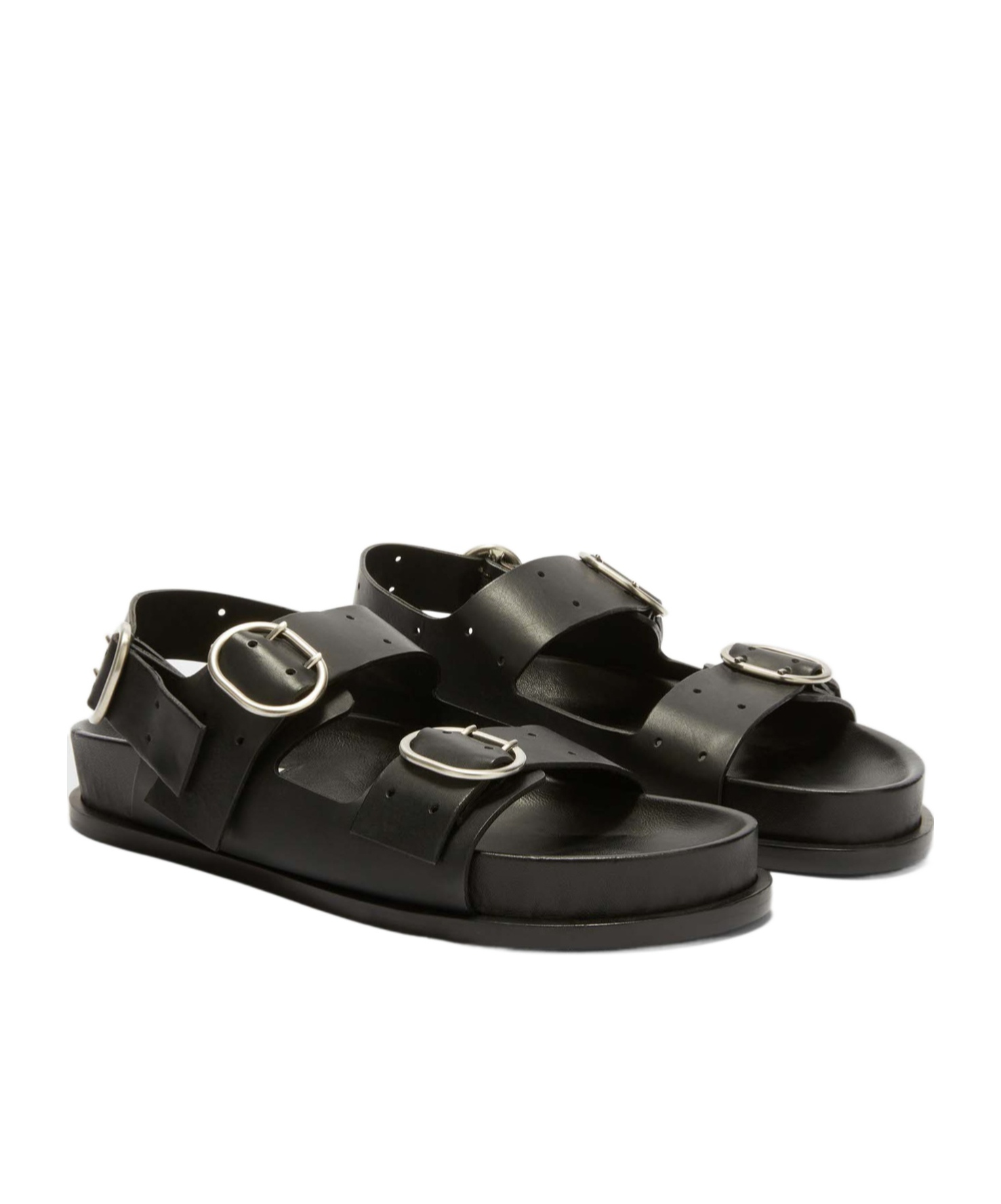 Jil Sander Leather Slingback Sandals With Double Buckle In Black