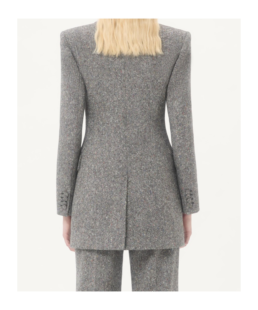 Valentino Double-breasted Natte Buttoned Blazer In Gray