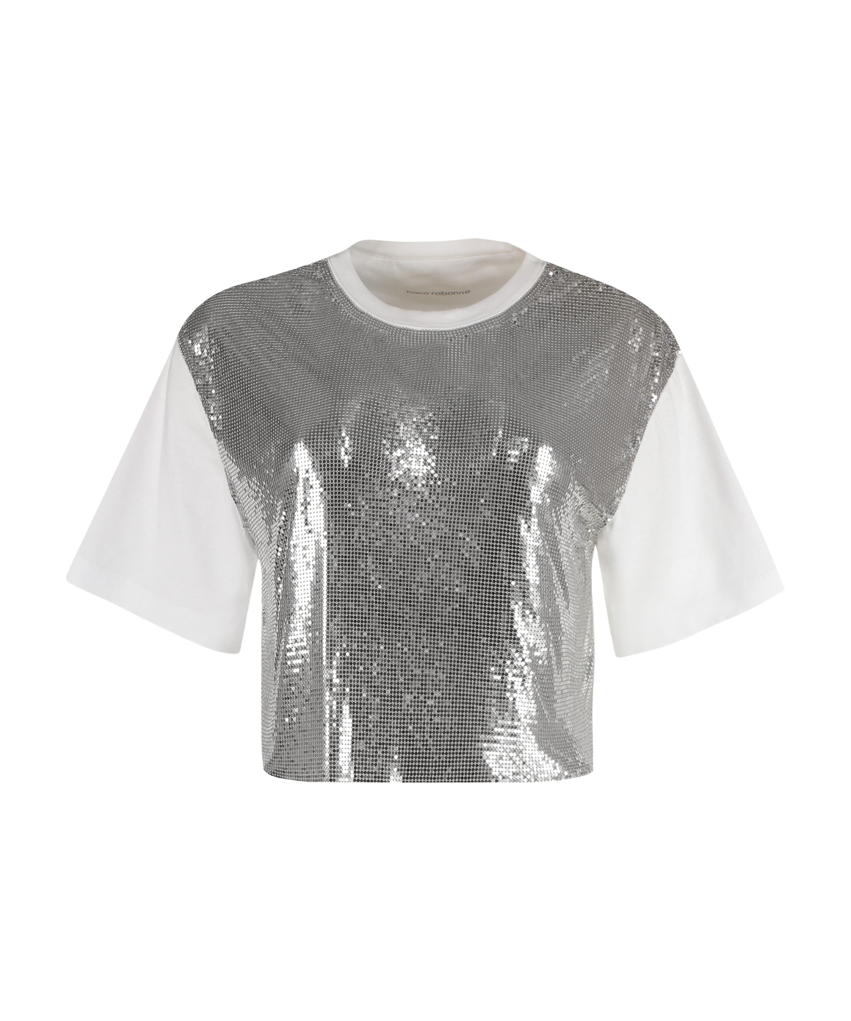 Rabanne Cropped Cotton-jersey And Chainmail T-shirt In Gray