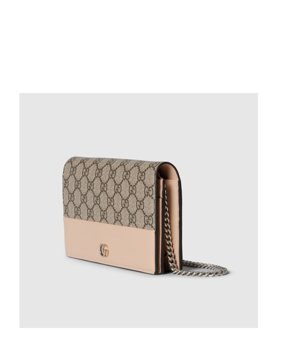 Gucci Petite Marmont Leather And Logo-printed Coated-canvas Wallet In Nude