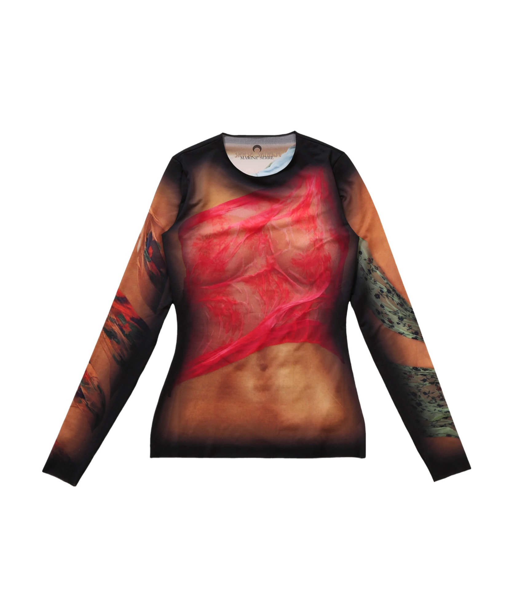 Marine Serre Multicolor Top With Draped Details And All-over Graphic Print In Tech Fabric Woman In Dark Beige