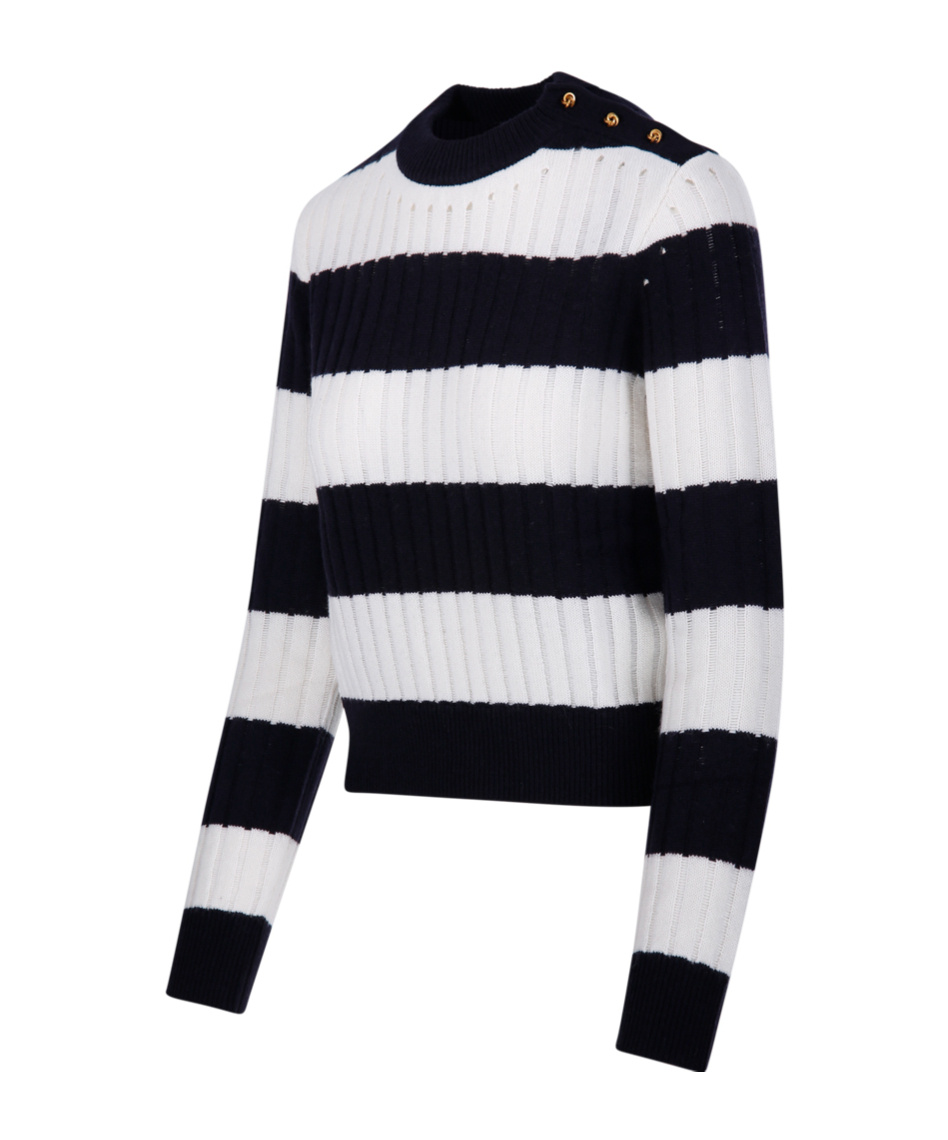 Max Mara Striped Crop Sweater In Wool And Cashmere In Black