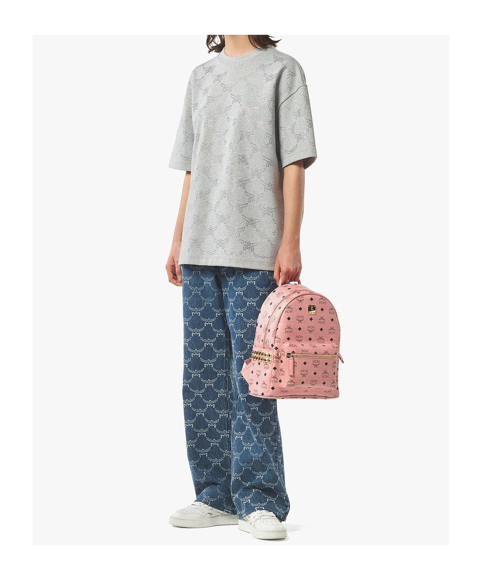 Mcm Stark Side Studs Backpack In Visetos In Pink