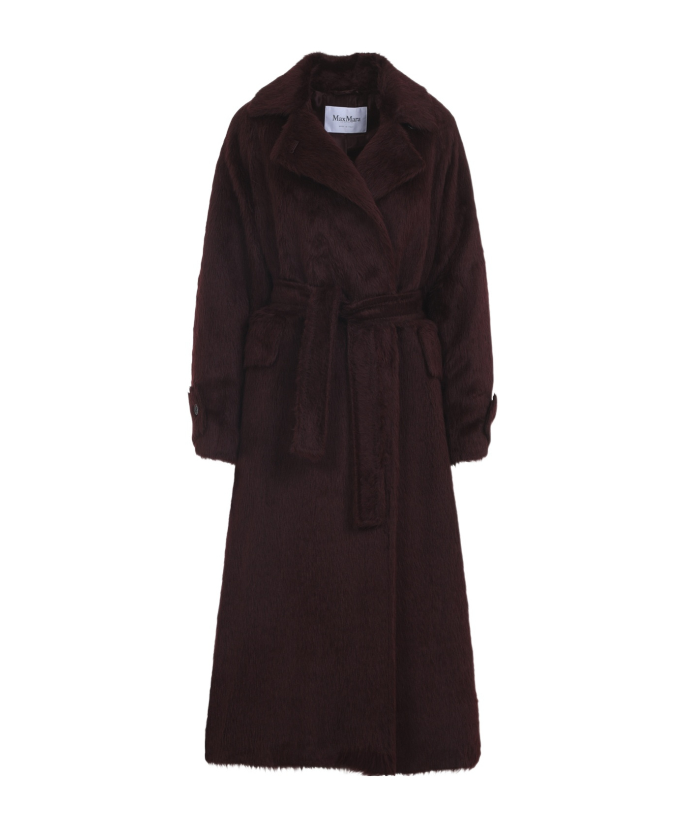 Max Mara Long Notched Lapel Coat With Side Pockets In Brown