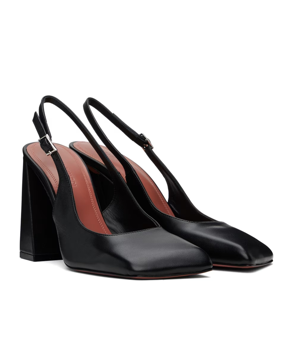 AMINA MUADDI SQUARE HEAD LOGO HIGH-HEELED SANDALS