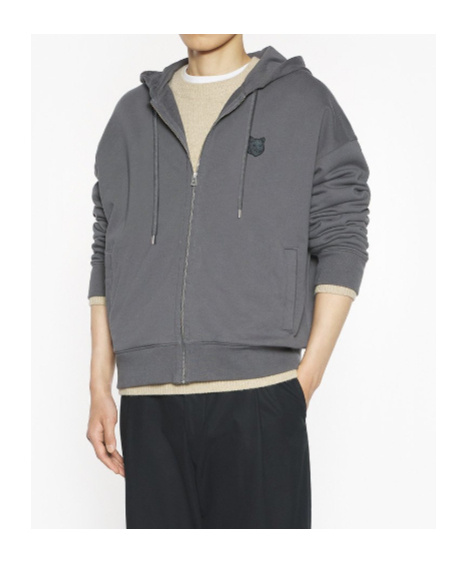 Maison Kitsuné Fox Head Zipped Oversize Hoodie In Gray