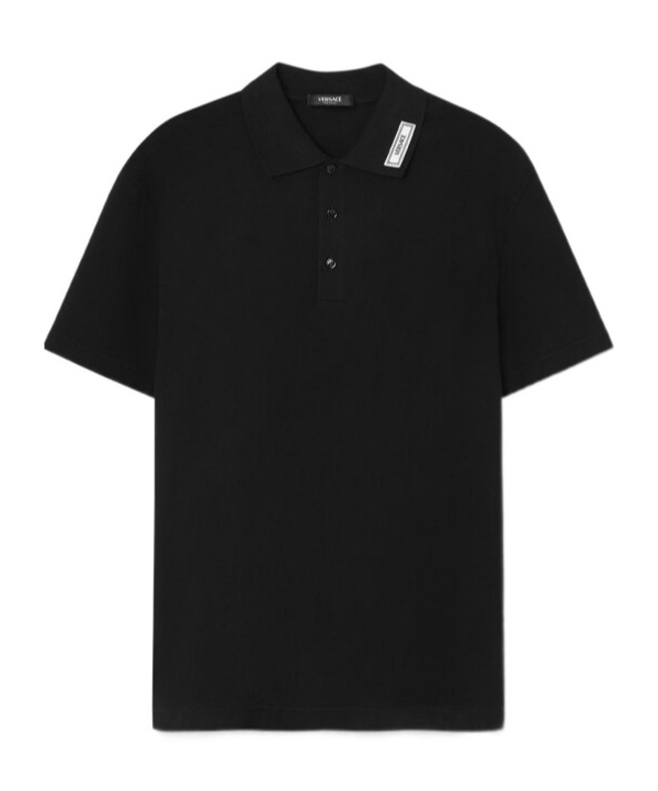 Versace Cotton Shirt Polo With Logoed Label In Black | ModeSens