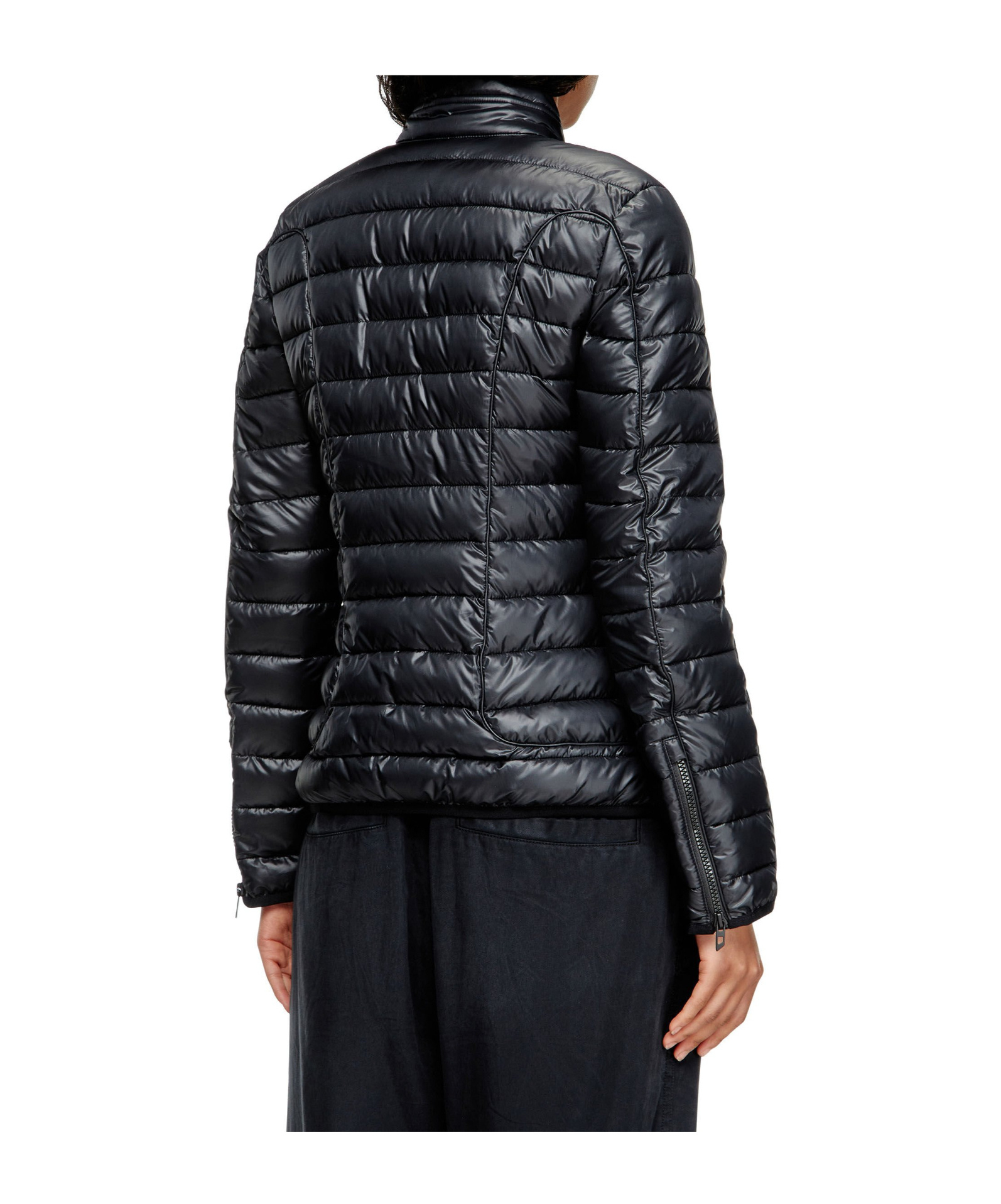 Diesel Puffer Jacket With Biker Details In Black
