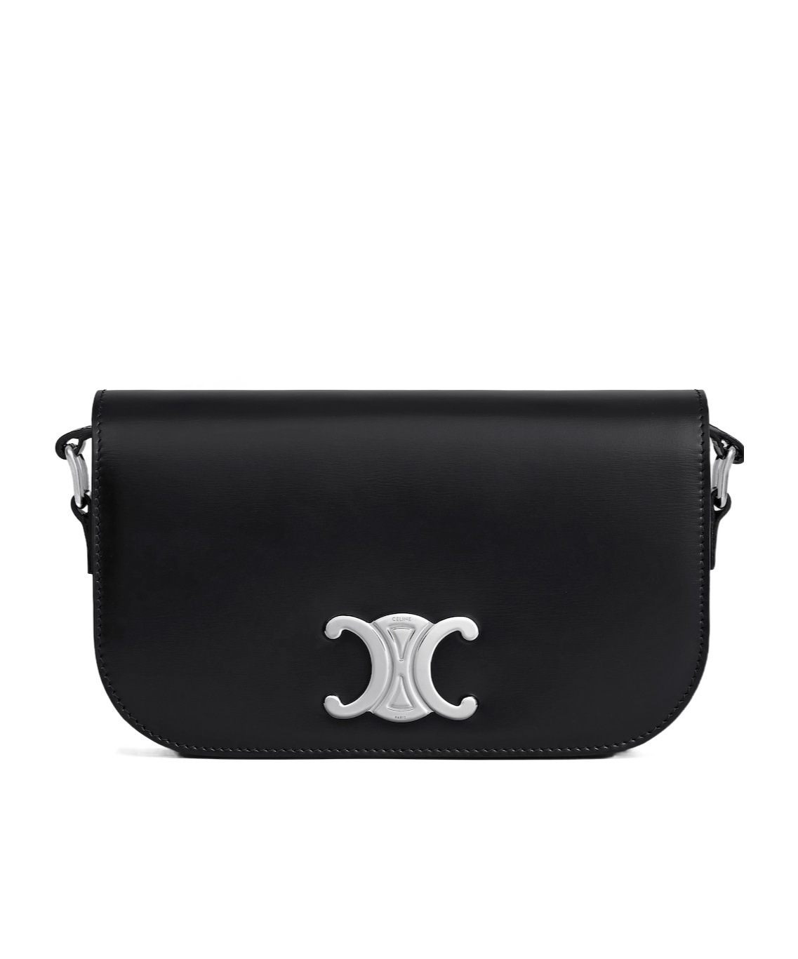 Celine Small Crossbody Bag Triomphe In Shiny Calfskin In Black