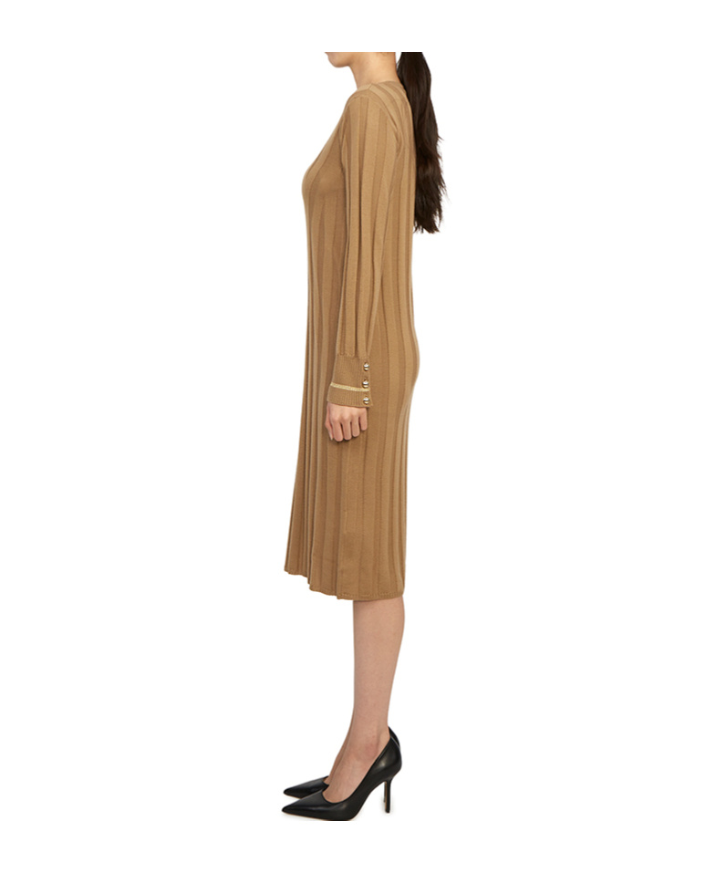 Max Mara Long-sleeved Knitted Dress In Brown