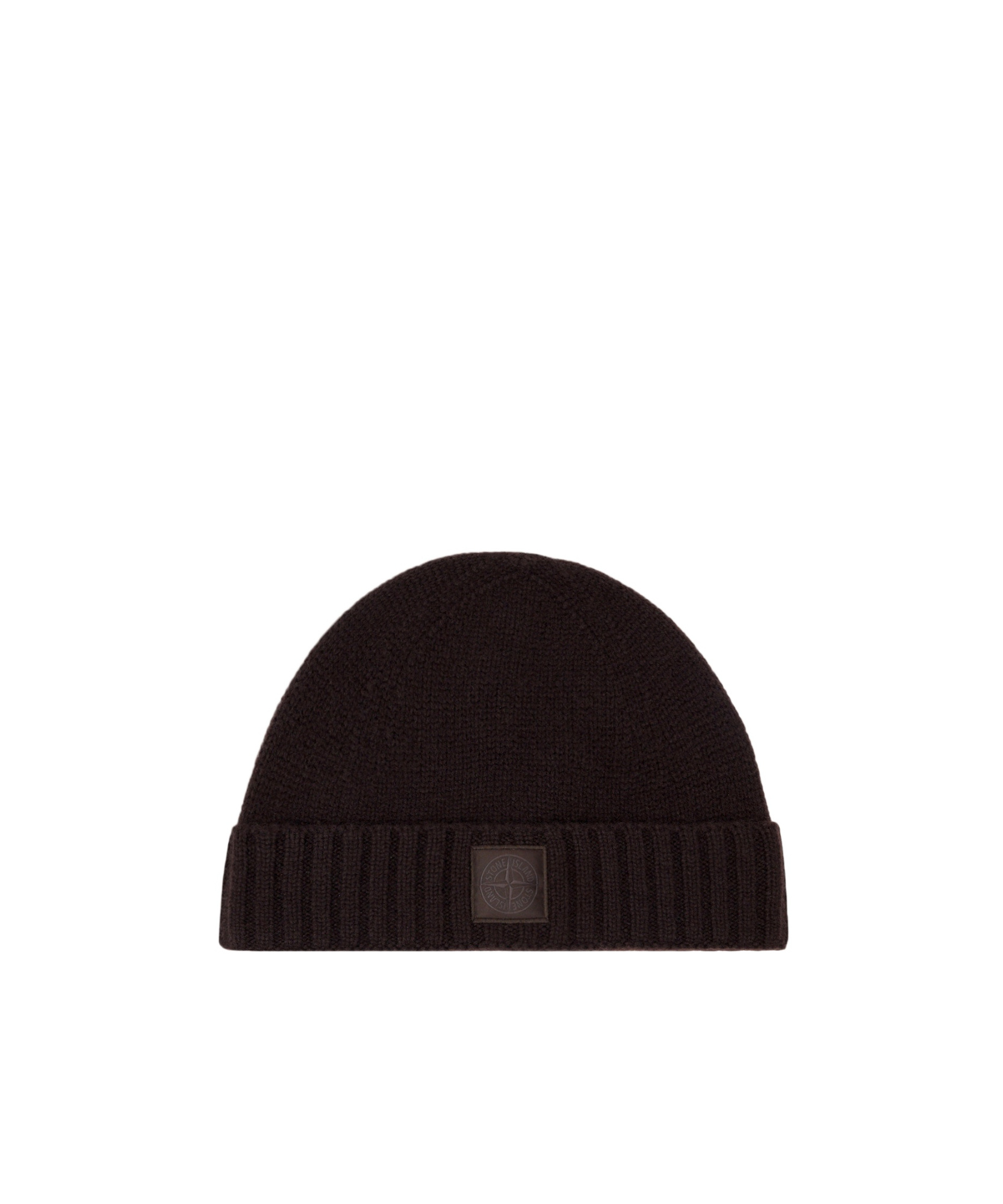 Stone Island Beanie With Ribbed Cuff And Logo Patch In Brown