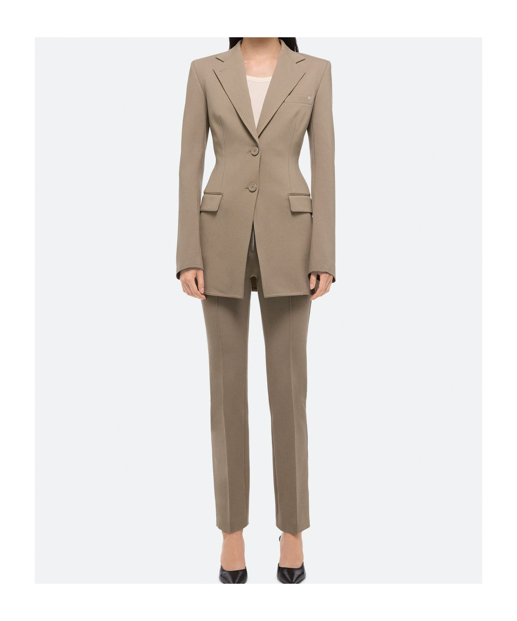 Helmut Lang Roma Zip Sleeve Single Breasted Ponte Knit Blazer In Nude