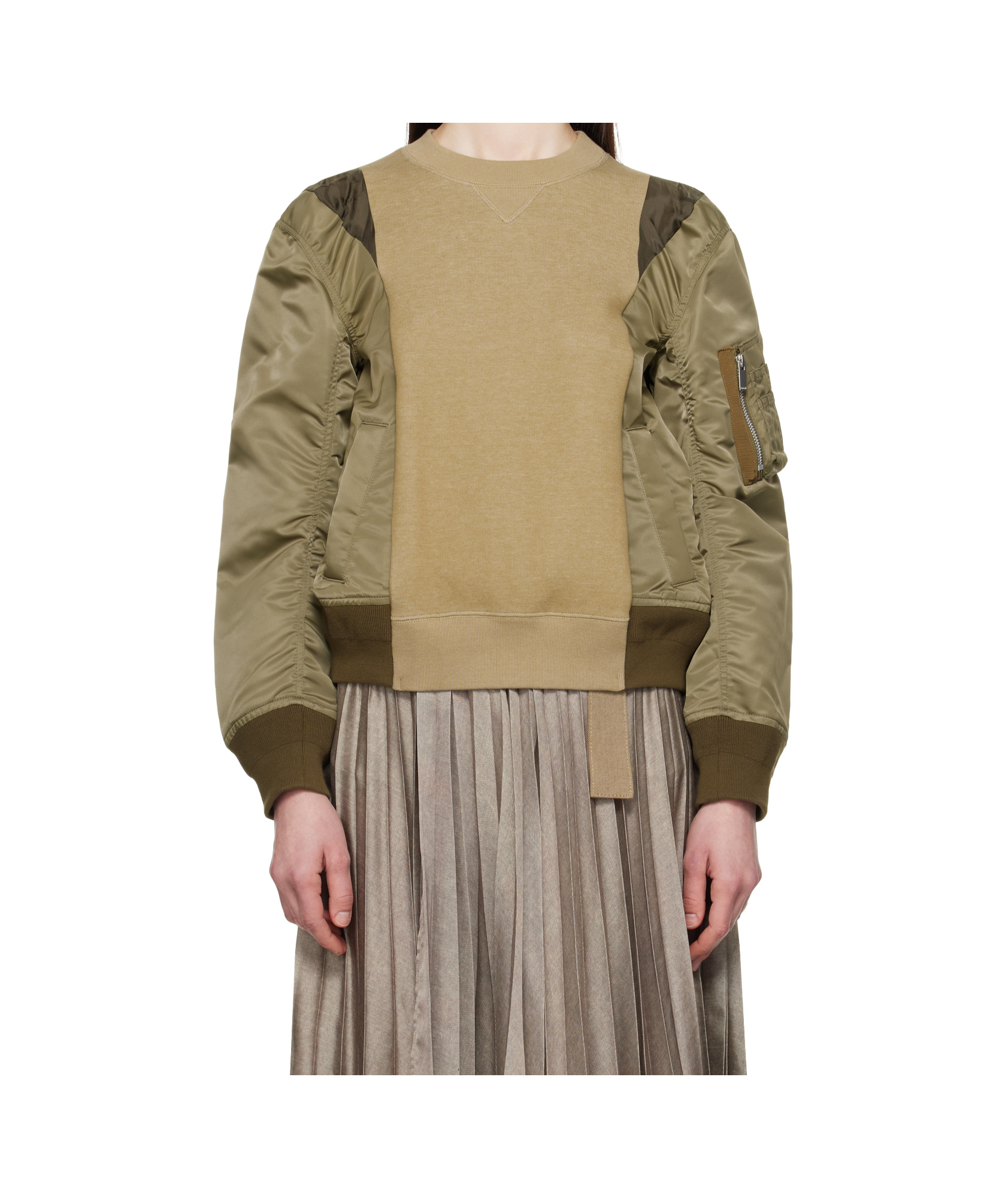 Sacai Womens Sponge Contrast-texture Cotton-blend Sweatshirt Beige Xl In Nude