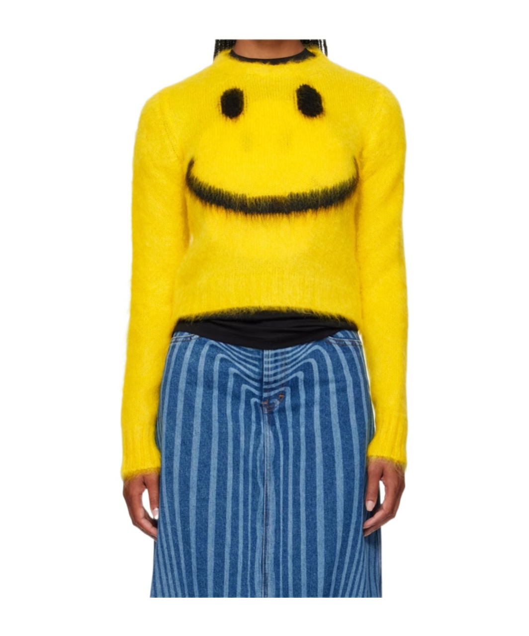 Moschino Mohair Blend Knit Crewneck Sweater In Yellow