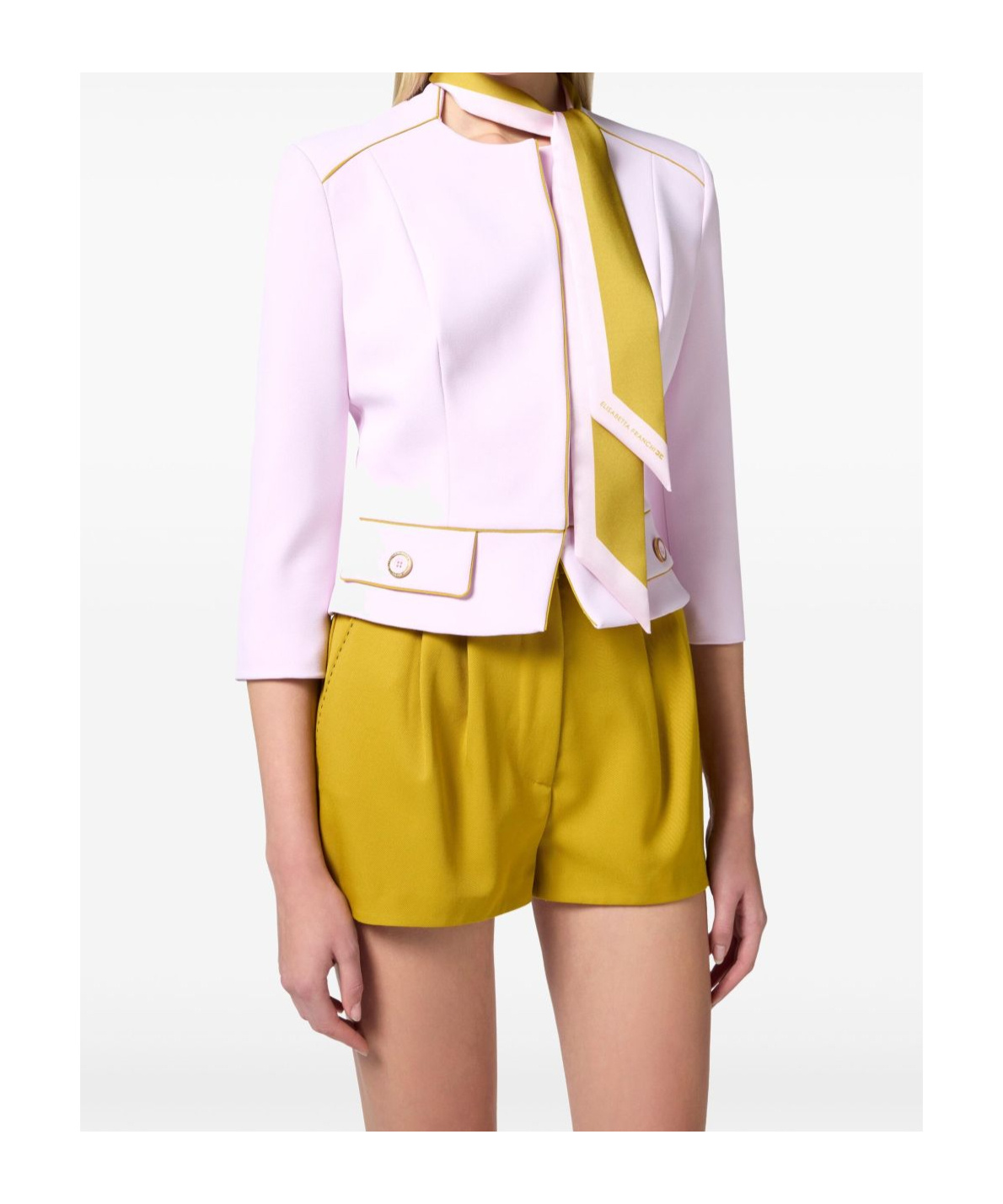 Elisabetta Franchi Cropped Tailored Jacket With High Neckline In White