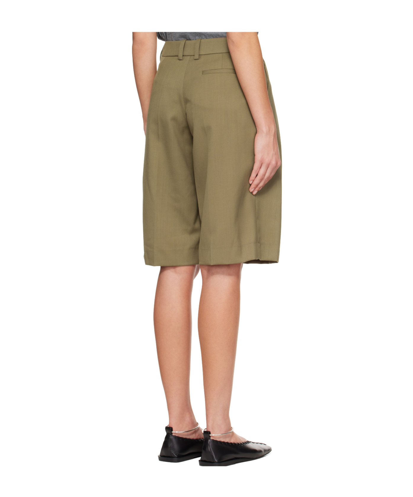 The Frankie Shop Bilbao Pleated Bermuda Shorts In Green
