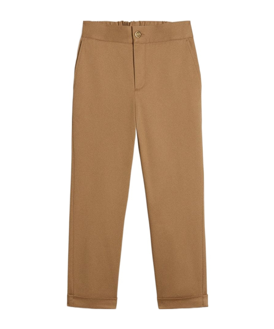 Golden Goose Kids Folded-hem Logo Embroidered Trousers In Brown