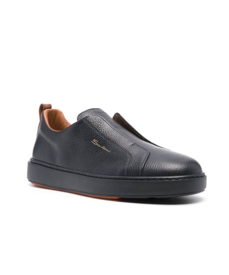 Santoni Victory Tumbled Leather Slip-on Sneakers In Black