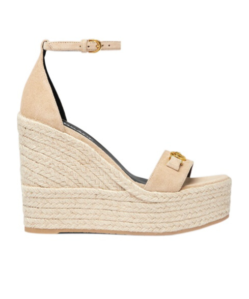 Versace Beige Wedges With Adjustable Buckle Closure And Medusa Plaque On The Front In Leather Woman In Nude