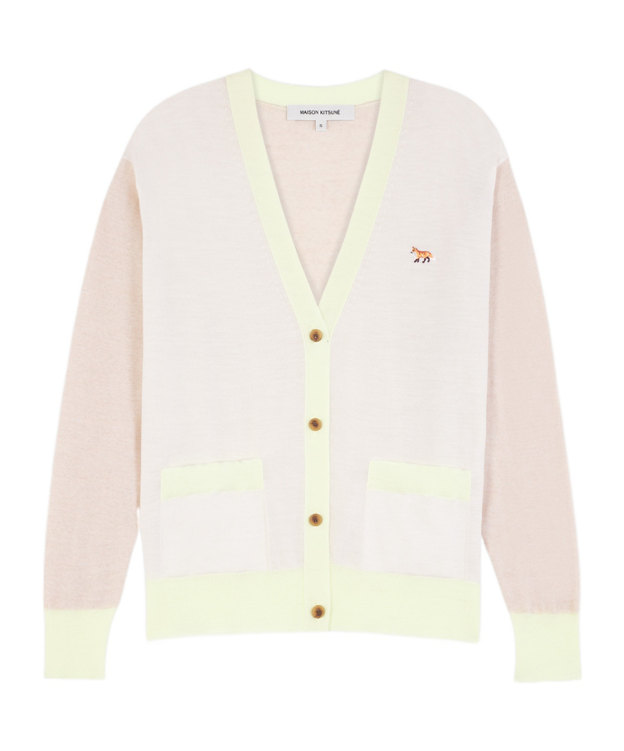 MAISON KITSUNÉ MAISON KITSUNÉ BABY FOX PATCH COLOR BLOCK KNIT CARDIGAN 