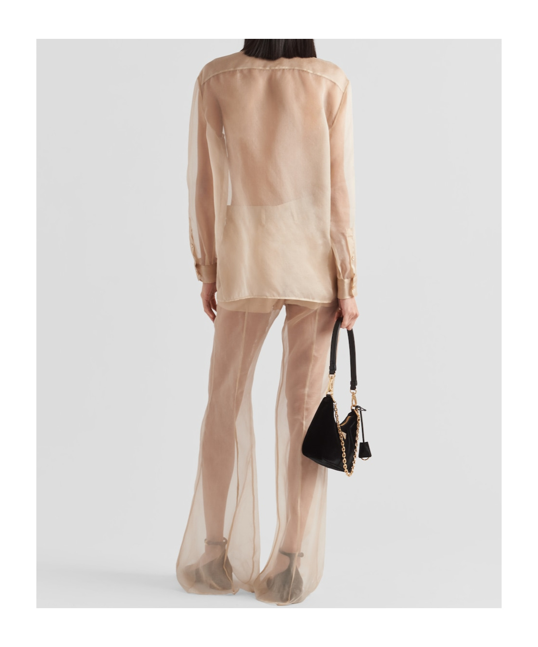 Prada Embroidered Organza Shirt In Nude