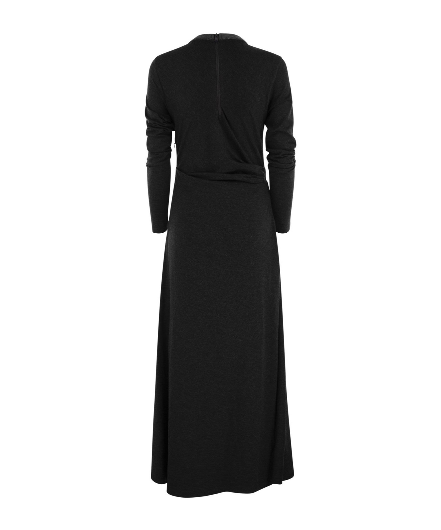 Brunello Cucinelli Elegant Wool Midi Dress With Monili Detail In Black