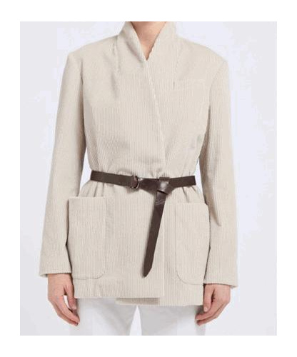 Brunello Cucinelli Long Sleeve Belted Jacket In Neutral