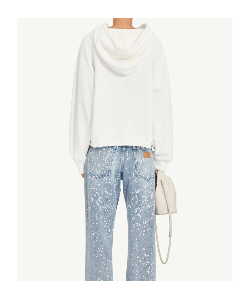 Mm6 Maison Margiela Frayed-hem Logo Hoodie In White
