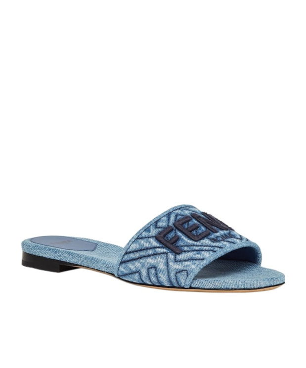 Fendi Signature Flat Slides In Blue