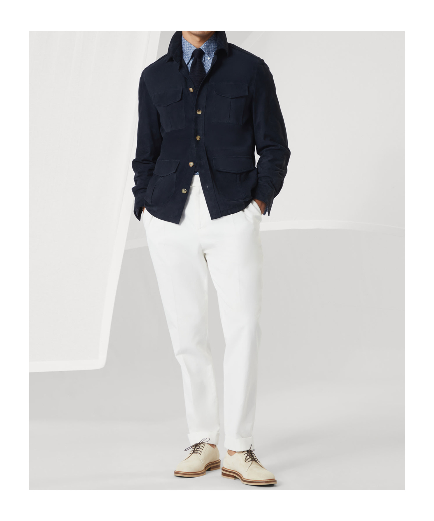 Brunello Cucinelli Floral Print Twill Basic Fit Shirt With Button-down Collar In Denim