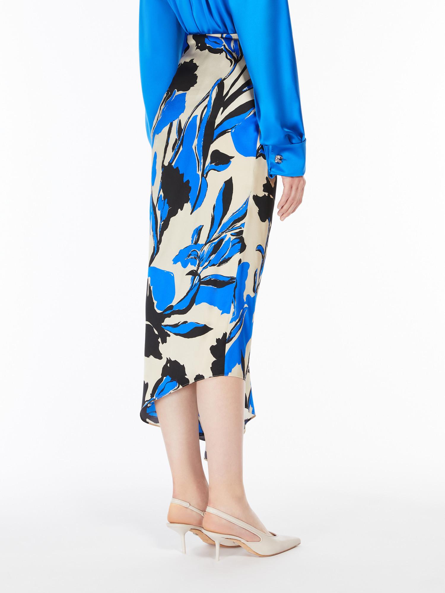 Max Mara Asymmetrical Skirt In Printed Satin In Multicolor