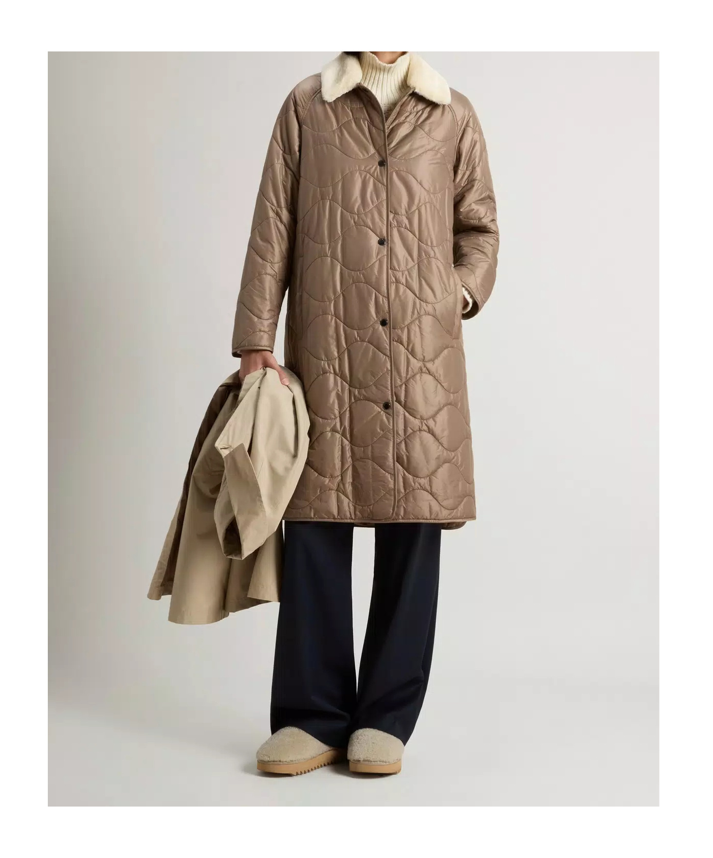 Woolrich Faux-fur Collar Coat In Multi