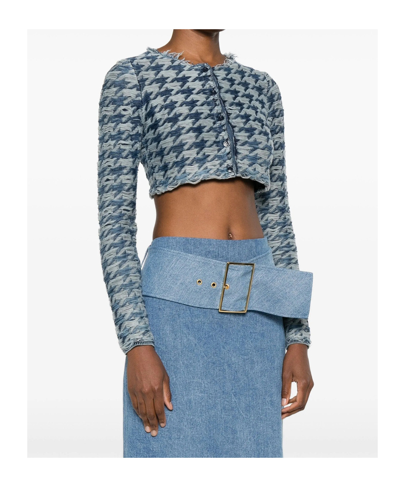 Diesel Long Sleeve Cropped Houndstooth Top In Blue