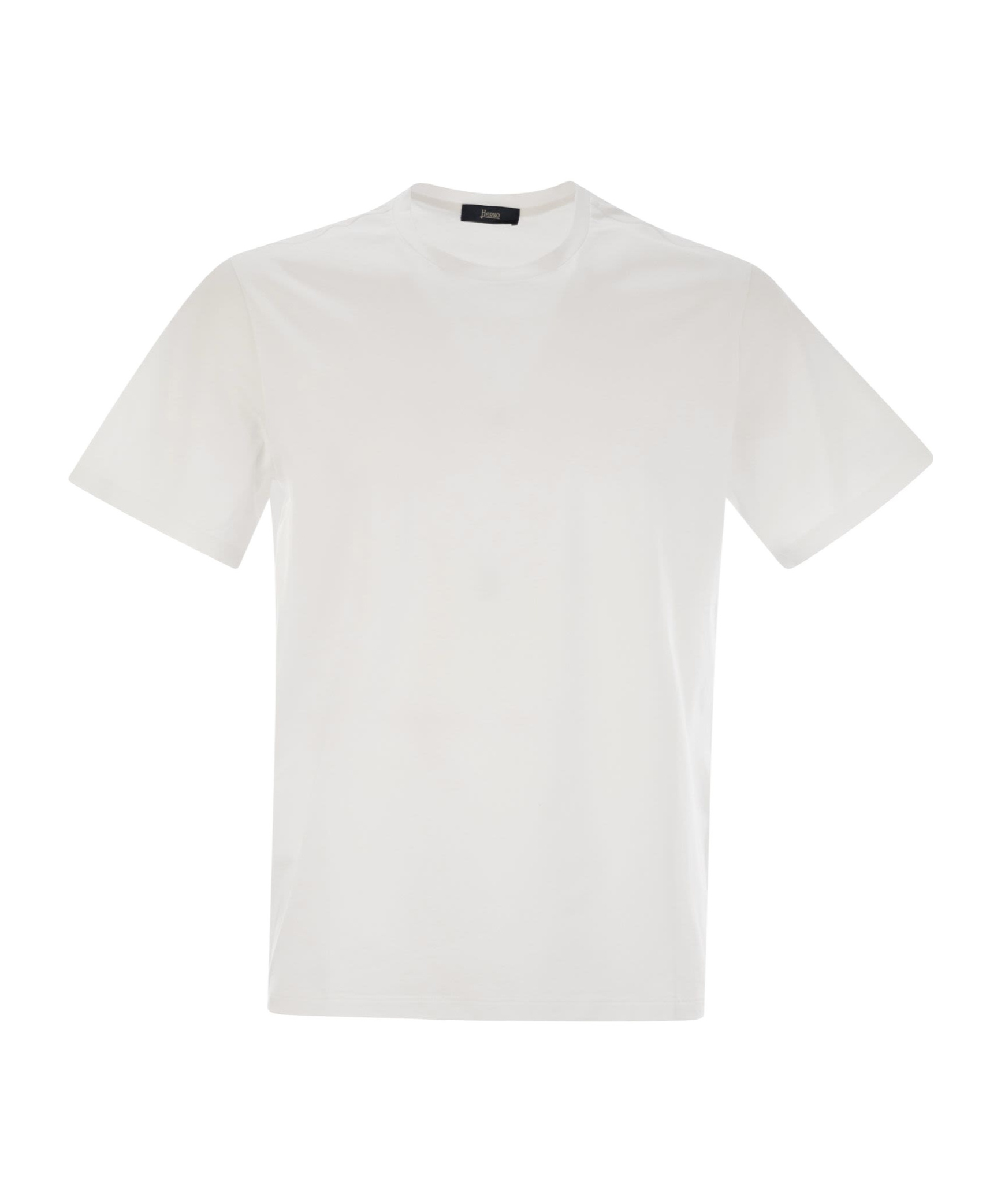 Herno Men Resort T-shirt In Cotton And Light Stretch Nylon In White