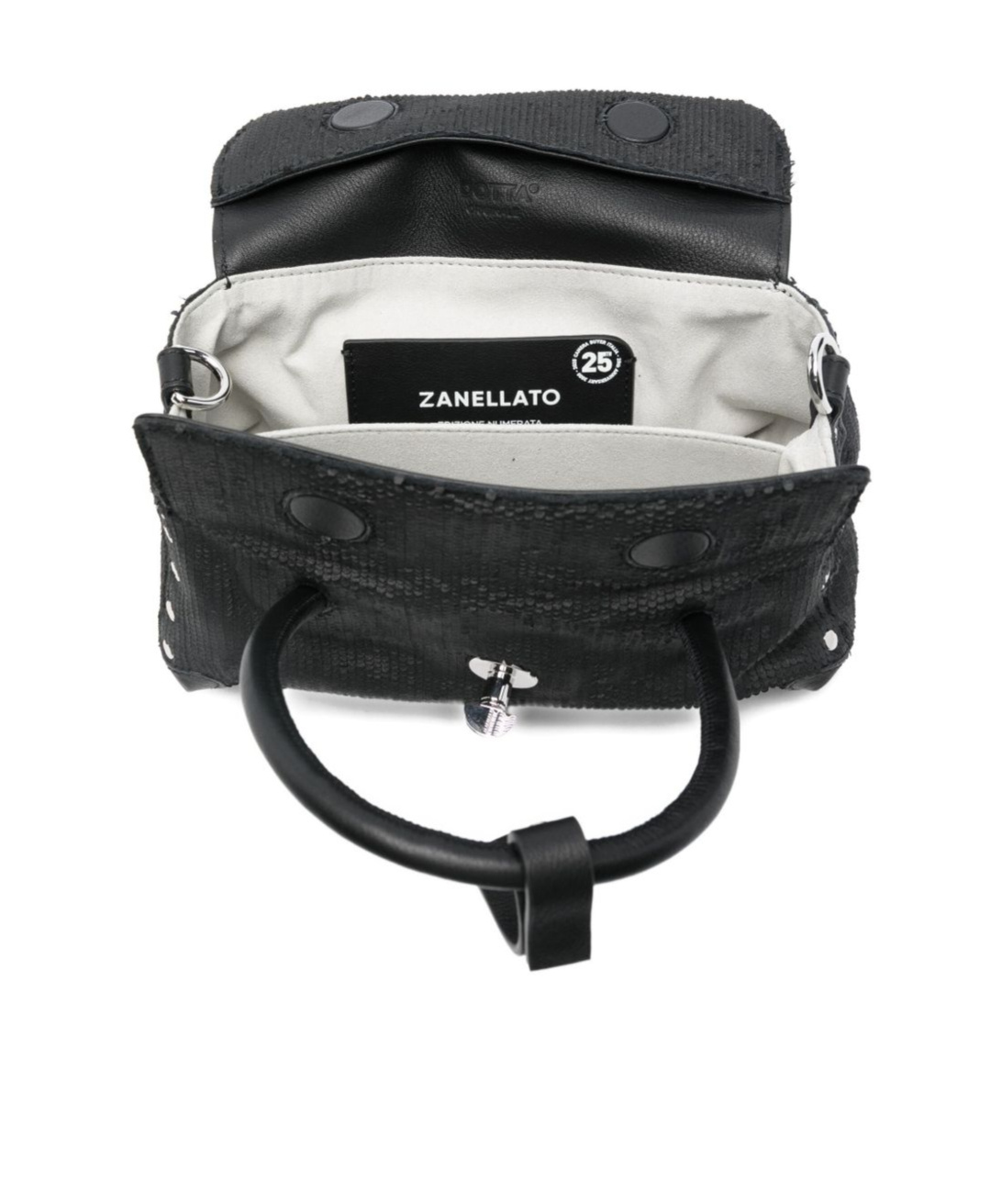 Zanellato Structured Black Hammered Leather Bag With Twist Lock Closure In Black