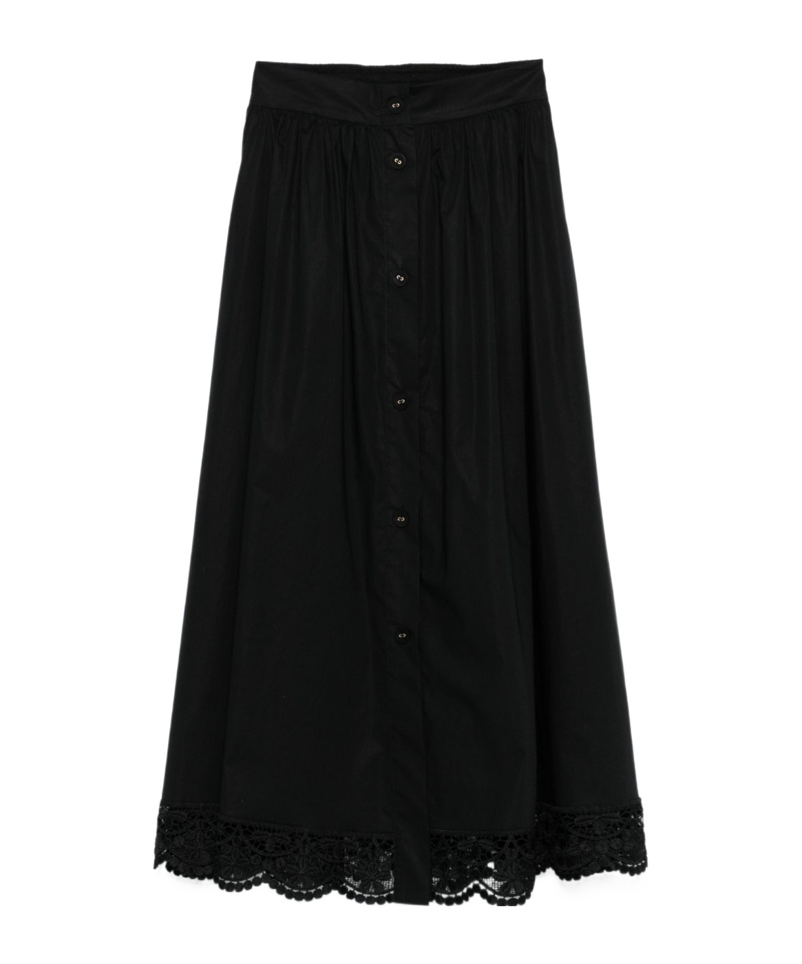 Twinset Cotton Midi Skirt In Black With Buttons Fastening