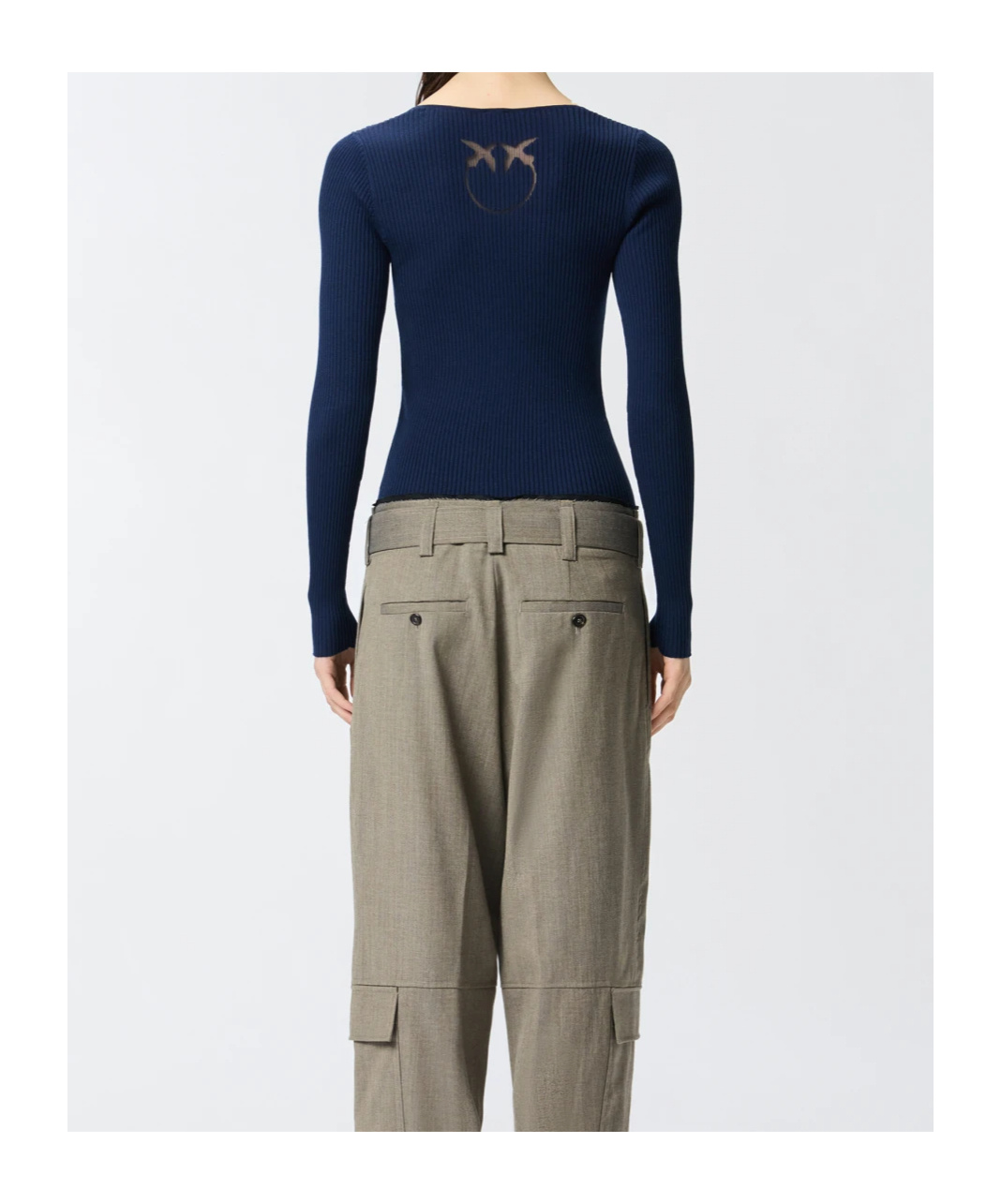 Pinko Love Birds-logo Ribbed Top In Blue