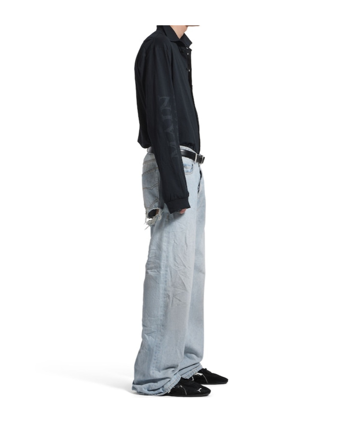 Balenciaga Men's Distressed Relaxed Fit Pants In Light Blue In Blue