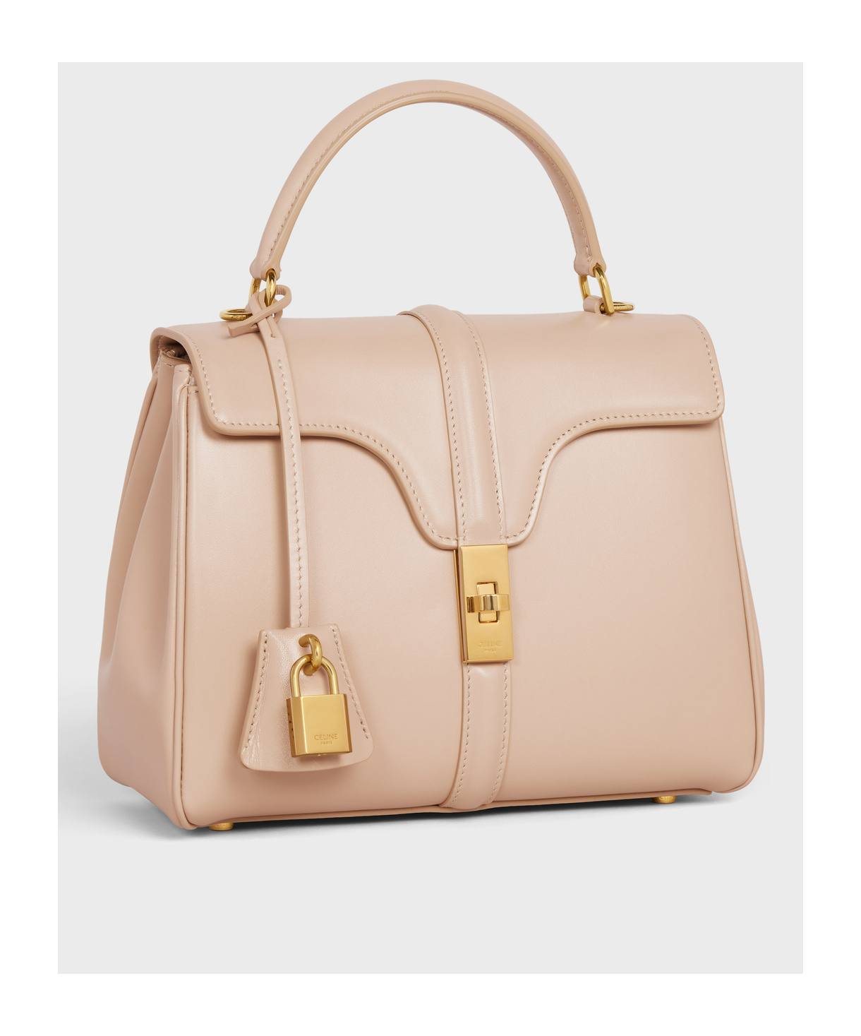 Celine 16 Small Satin Cowhide Leather Shoulder Bag In Nude