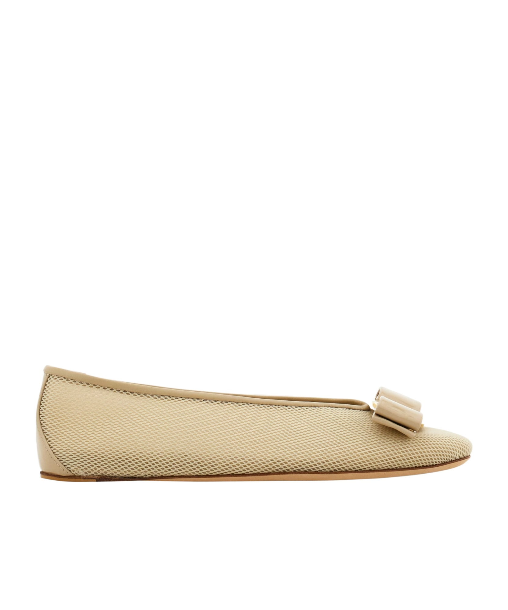 Ferragamo Vara Mesh Ballet Flats In Stone