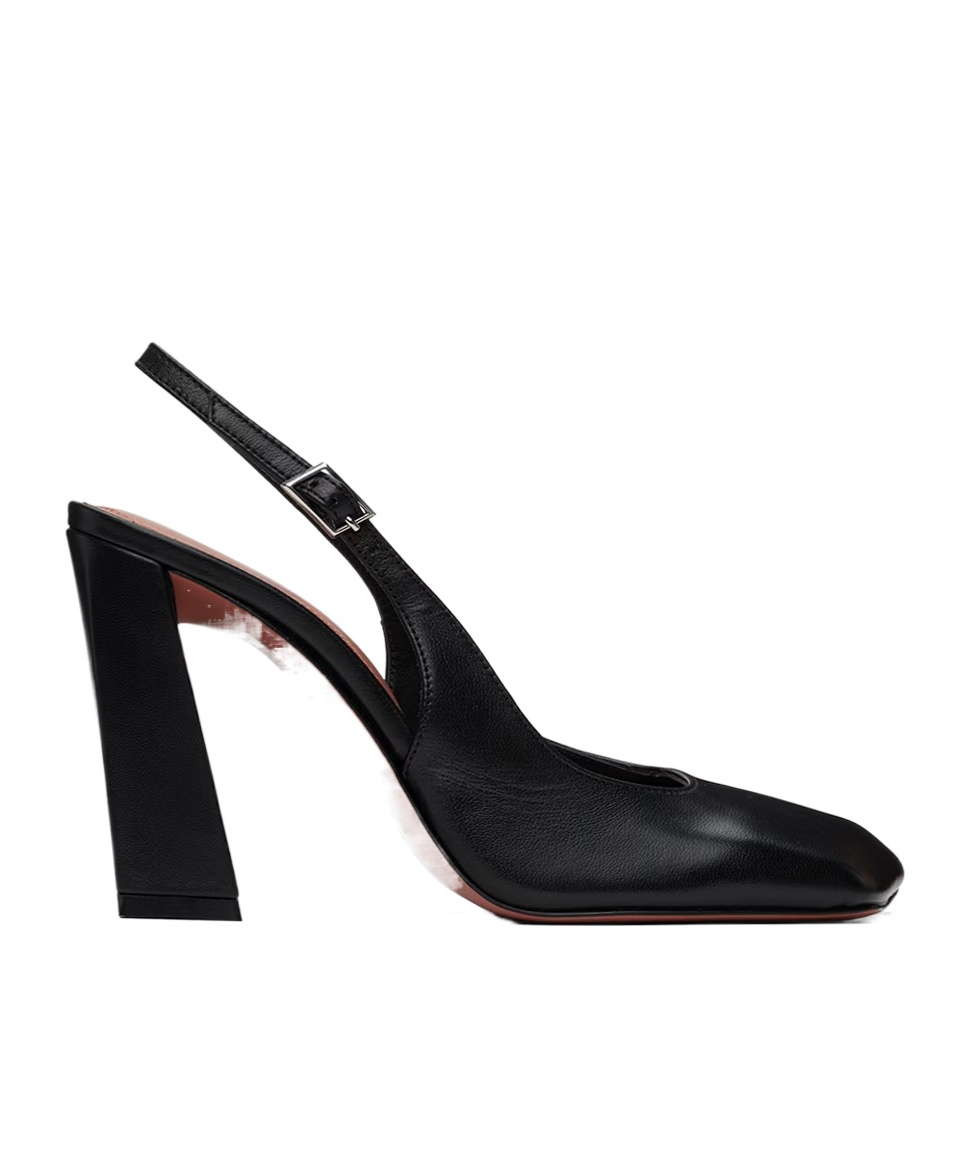 AMINA MUADDI SQUARE HEAD LOGO HIGH-HEELED SANDALS