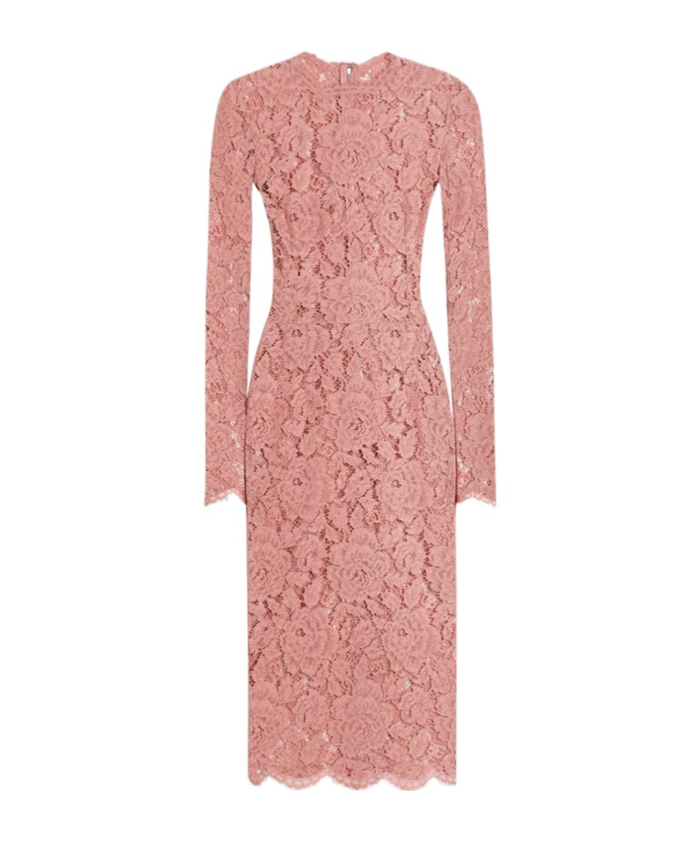 Dolce & Gabbana Women Branded Floral Cardonetto Lace Sheath Dress In Pink