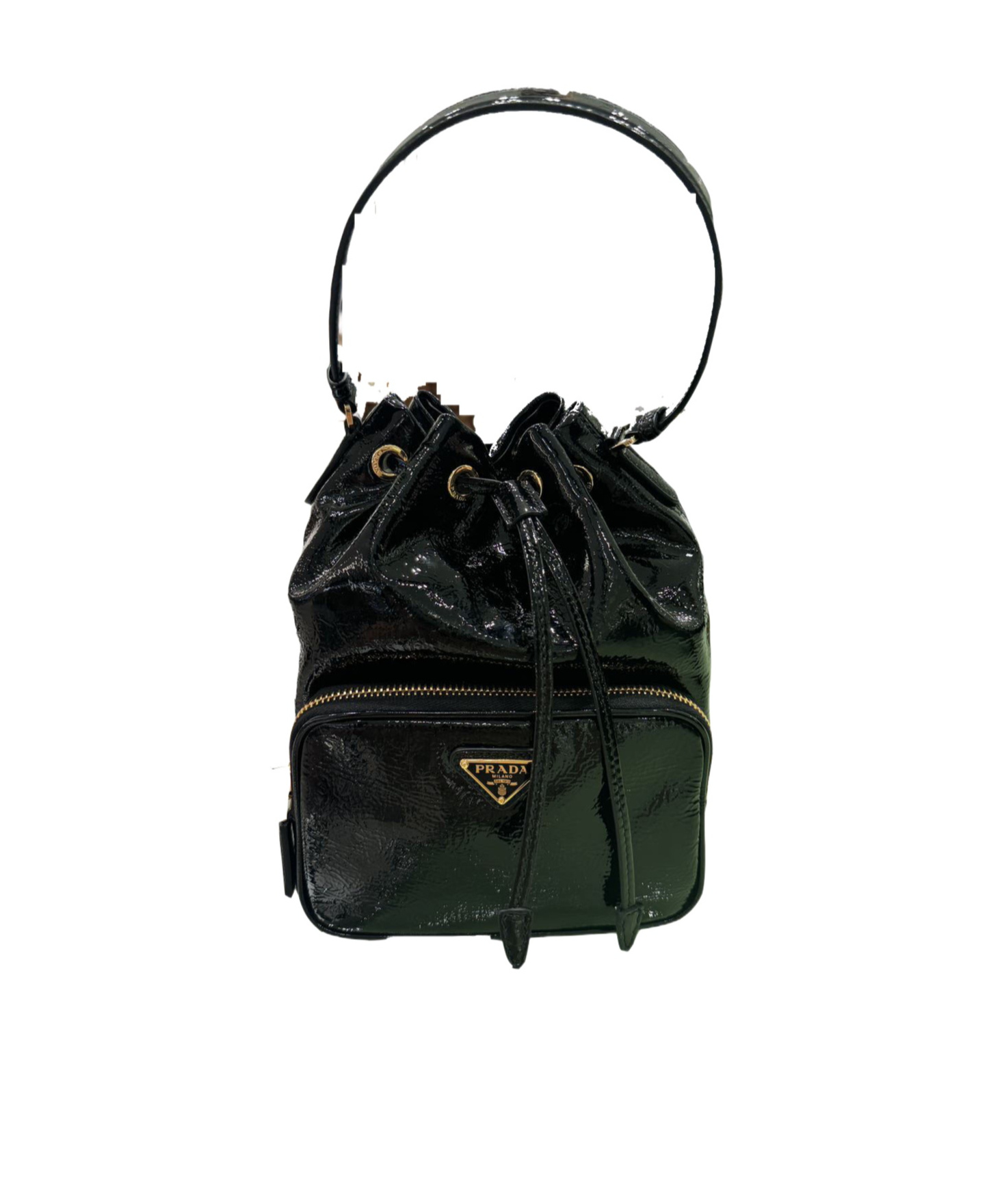 Prada Logo Drawstring Shoulder Bag In Black
