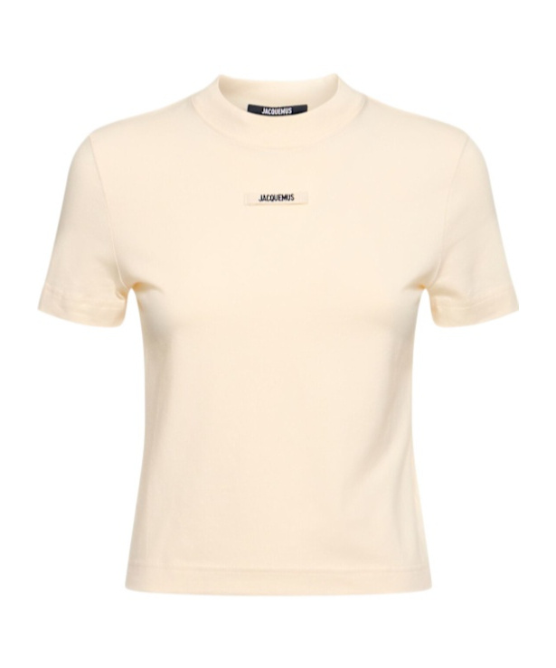 Jacquemus Fitted Round Neck T-shirt With Logo Label In Beige