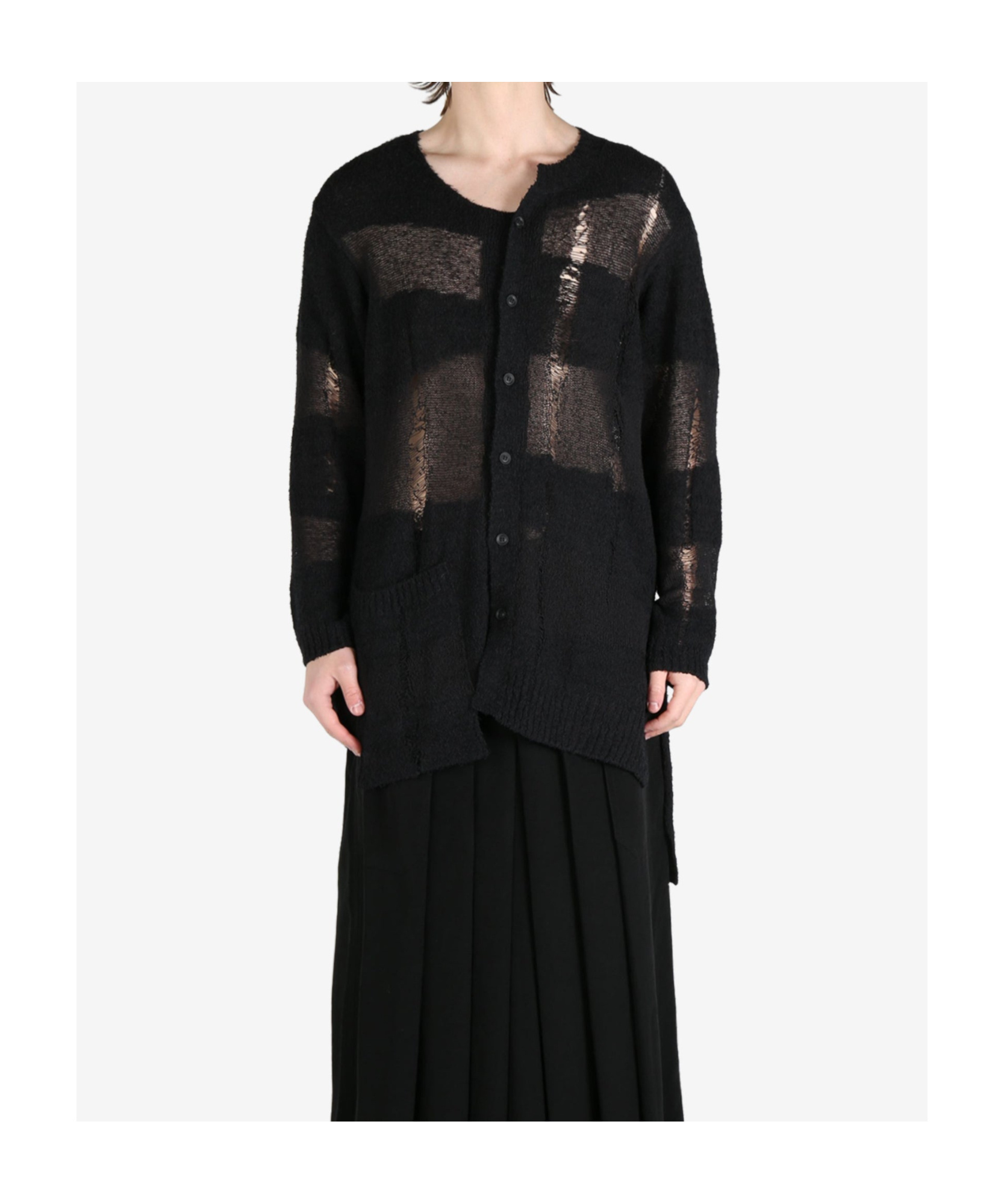 Yohji Yamamoto Broken Hole Knitted Cardigan In Black