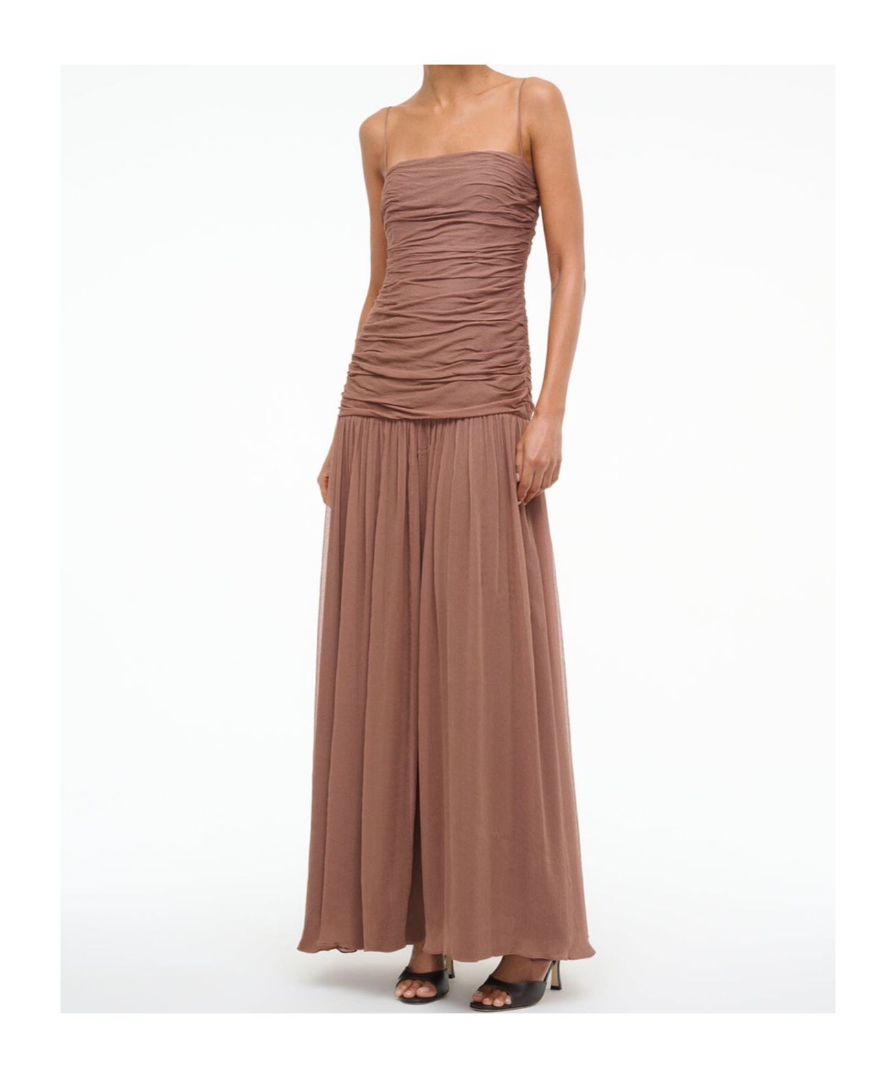Staud Spaghetti Strap Dress In Brown