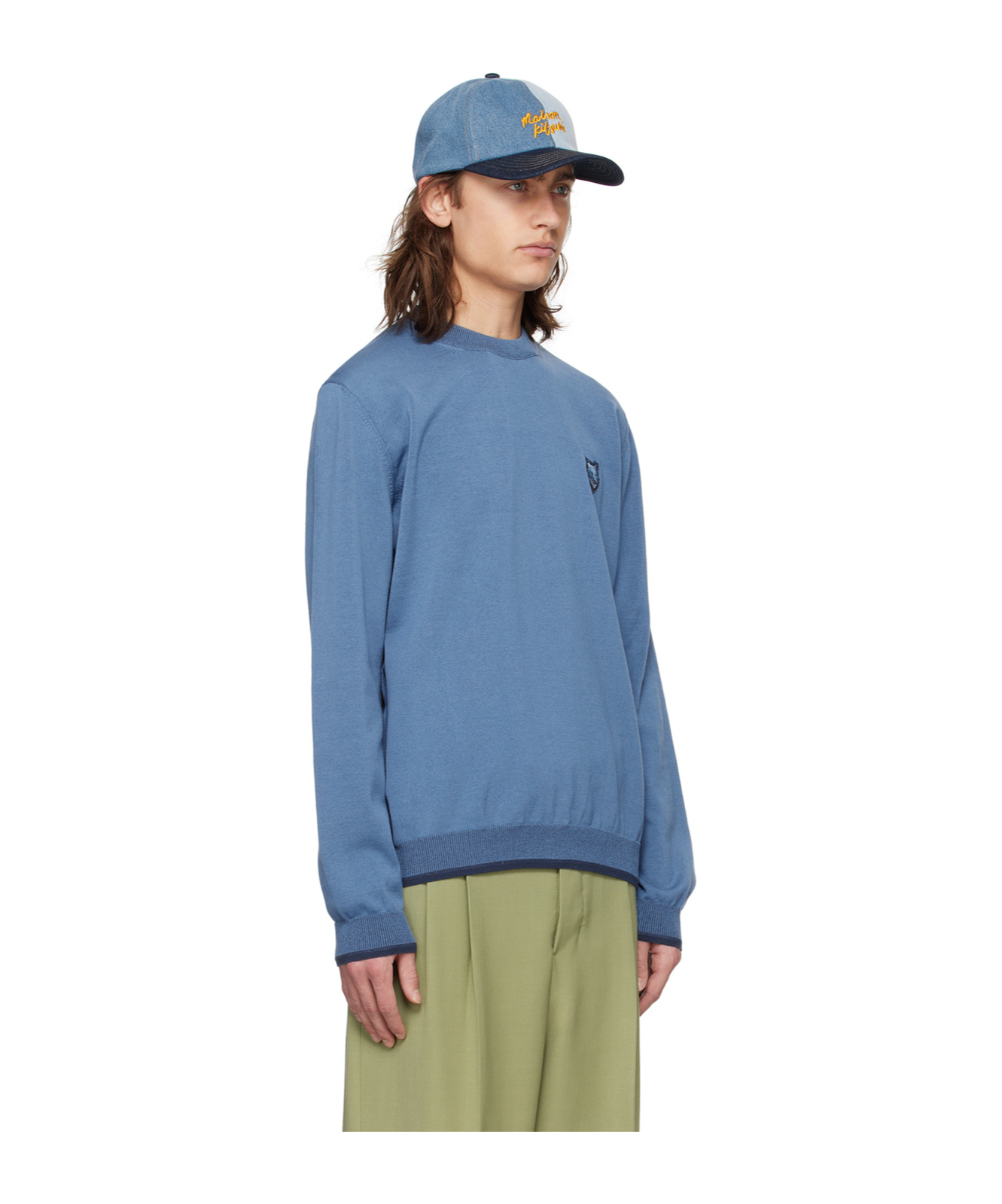 Maison Kitsuné Signature Fox-motif Knitted Jumper In Blue